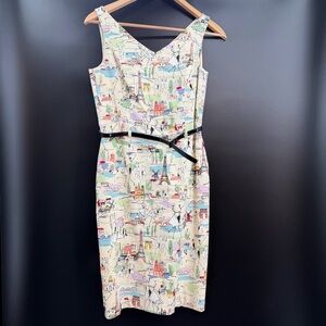 Vtg David Meister tres jolie Paris Print Dress Sz 10 French Style Blogger France